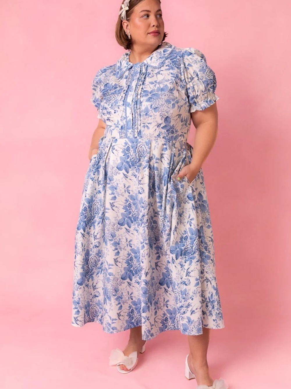 Ivy City Co Sophia Blue Floral Midi Dress 16W